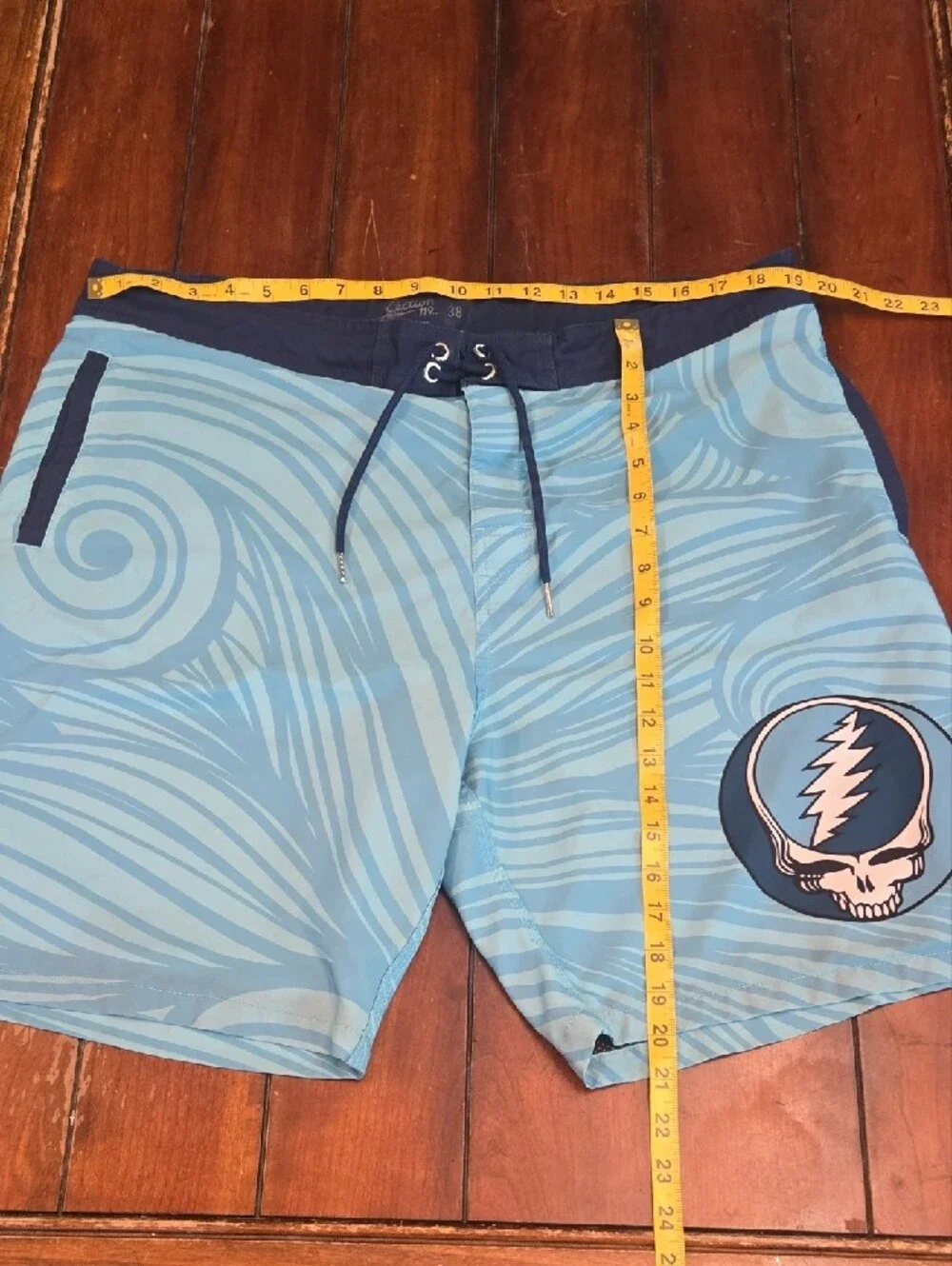 Section 119 Grateful Dead Light Blue Men's Swim Board Shorts with Navy Waistband